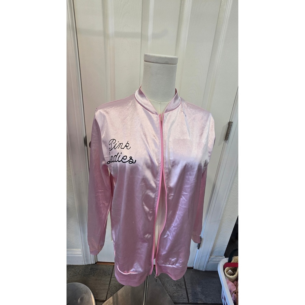 Grease Pink Ladies Costume Jacket Pink Satin Full Zip 50s Retro Small